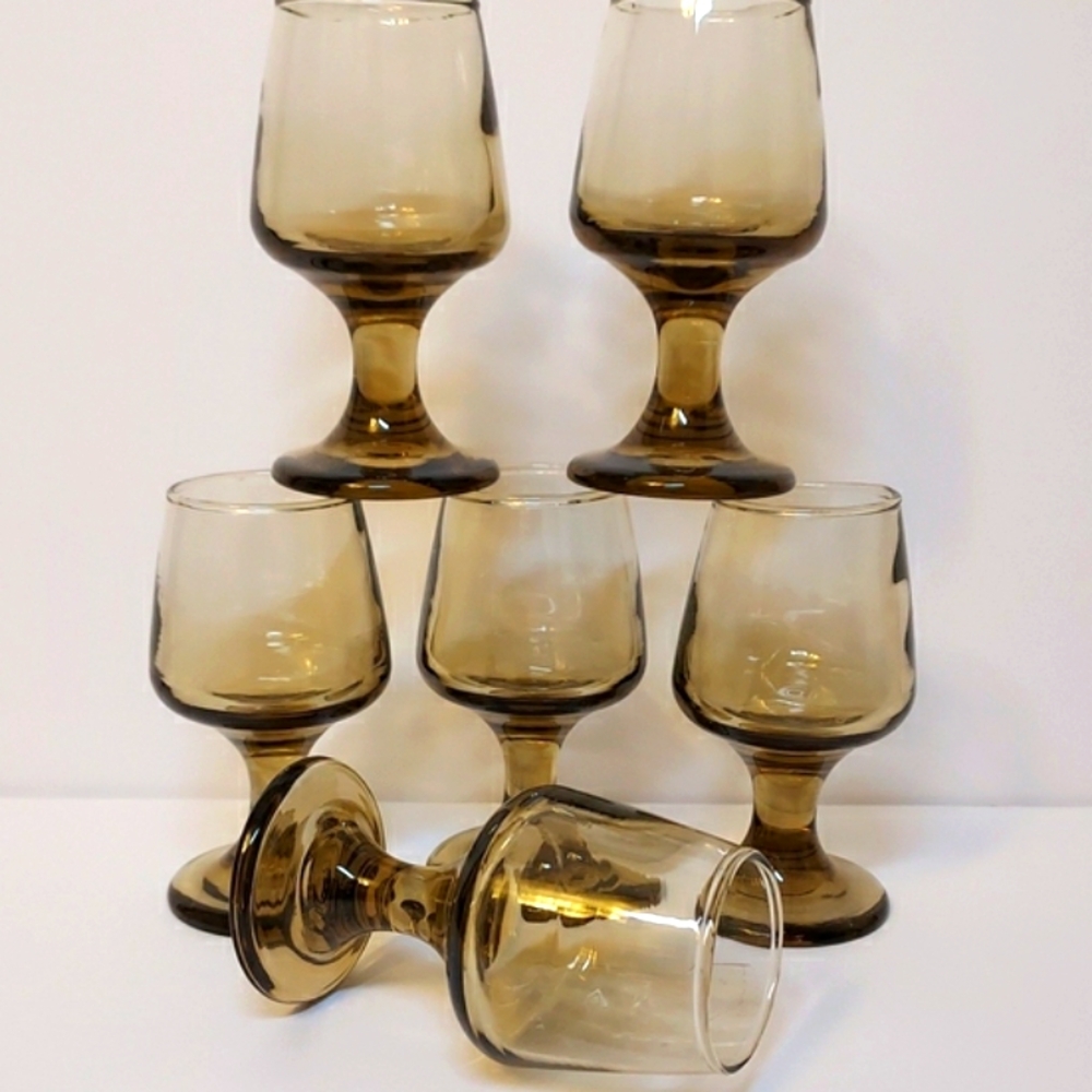 Vintage 1970s Libbey Tawny Mini Cordial Liqueur Glasses Set of 6